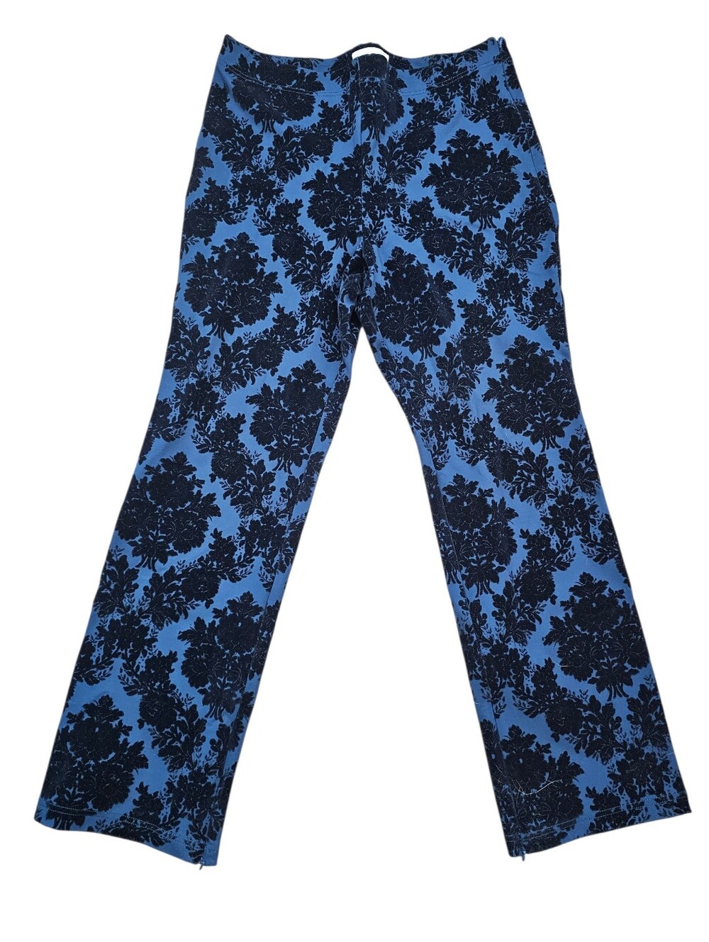 by Anthropologie Navy Black Velvet Damask Slim Pants Size Large